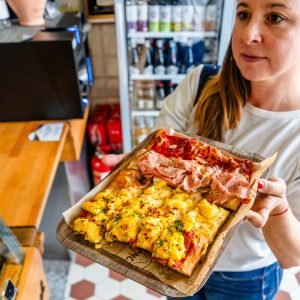 Katie Parla with pizza al taglio